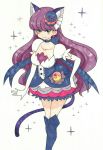  1girl absurdres animal_ears bangs blush_stickers boots cat_ears cat_tail choker cure_macaron earrings elbow_gloves extra_ears food_themed_hair_ornament fujita_saki gloves hair_ornament highres jewelry kirakira_precure_a_la_mode kotozume_yukari long_hair looking_at_viewer macaron_hair_ornament magical_girl marker_(medium) mehonobu_g precure purple_hair smile solo sparkle tail traditional_media very_long_hair violet_eyes white_gloves 