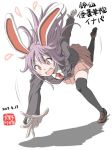  1girl animal_ears black_legwear blazer brown_shoes character_name collared_shirt dated flying_sweatdrops full_body inuno_rakugaki jacket lavender_hair loafers long_hair long_sleeves necktie open_mouth pink_skirt purple_jacket rabbit_ears red_eyes red_necktie reisen_udongein_inaba shirt shoes skirt solo thigh-highs touhou tripping white_background white_shirt 