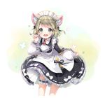  1boy alternate_costume animal_ears apron blonde_hair blush cat_ears closers crossdressinging dress enmaided green_eyes m2_(guvn5745) maid maid_headdress male_focus mistilteinn_(closers) open_mouth paw_pose smile solo trap 