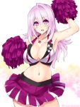  1girl blush breasts cheerleader cleavage cu-no hisenkaede jewelry kikyou-0423 large_breasts long_hair looking_at_viewer midriff navel necklace open_mouth pink_hair pom_poms sketch skirt sleeveless solo sweat violet_eyes yayoi_sakura 