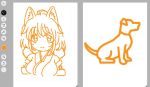  1girl animal animal_ears breasts comparison detached_sleeves dog google_autodraw hat inubashiri_momiji kei_kei lineart medium_breasts no_nose pom_pom_(clothes) short_hair sketch smile tokin_hat touhou upper_body wolf_ears 