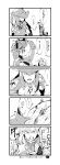  ... 2boys 4koma cliff comic cravat crossed_arms emphasis_lines fishman gills greyscale highres jewelry link long_sleeves low_ponytail male_focus monochrome monster_boy multiple_boys sash sharp_teeth sidon speed_lines spoken_ellipsis teeth the_legend_of_zelda the_legend_of_zelda:_breath_of_the_wild zora 
