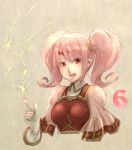  1girl breastplate brown_background circlet countdown curly_hair electricity fire_emblem fire_emblem_echoes:_mou_hitori_no_eiyuuou gloves long_hair mae_(fire_emblem) open_mouth pink_hair portrait red_eyes solo towa_(towa_no_jiyuuchou) twintails 