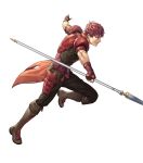  1boy armor boots cuboon fingerless_gloves fire_emblem fire_emblem_echoes:_mou_hitori_no_eiyuuou fire_emblem_heroes full_body gloves highres lukas_(fire_emblem) male_focus official_art polearm red_eyes redhead simple_background solo spear weapon white_background 
