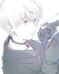  1boy android blue_eyes choker collarbone gloves hand_holding ichinose777 male_focus nier_(series) nier_automata pale_skin short_hair solo_focus white_background white_hair yorha_no._9_type_s 