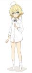 1girl ahoge blonde_hair blue_eyes bottomless full_body hair_between_eyes looking_at_viewer no_panties no_pants no_shoes ooyari_ashito petite pout shadow shirt short_hair simple_background sketch socks solo standing tanya_degurechaff white_background white_legwear white_shirt youjo_senki