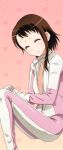  1girl bodysuit breasts brown_hair cleavage closed_eyes collarbone gloves hands_togethers nisekoi onodera_kosaki short_hair_with_long_locks sidelocks small_breasts smile solo unzipped white_gloves 