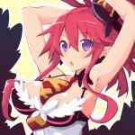  1girl breasts cleavage crown disgaea iwasi-r jewelry large_breasts looking_at_viewer makai_senki_disgaea_5 necktie open_mouth pink_hair pointy_ears ponytail seraphina_(disgaea) smile solo violet_eyes 