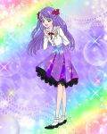  1girl black_footwear blue_eyes bow frilled_shirt frilled_socks frills hair_bow highres kaguya_madoka lace-trimmed_skirt lace_trim long_hair long_sleeves official_art precure precure_connection_puzzlun purple_hair purple_skirt shirt skirt socks solo space_print standing star_twinkle_precure starry_sky_print third-party_source white_socks 