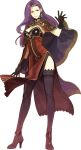  1girl breasts brown_eyes capelet cleavage earrings fire_emblem fire_emblem_echoes:_mou_hitori_no_eiyuuou full_body gloves hidari_(left_side) high_heels jewelry lace lace-trimmed_gloves lace-trimmed_thighhighs large_breasts long_hair necklace official_art purple_hair solo sonia_(fire_emblem_gaiden) thigh-highs tiara transparent_background 