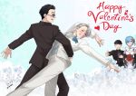  1girl 3boys apron black_eyes black_hair blue_eyes blue_hair blue_rose bouquet bow cellphone closed_eyes crossover dancing flower gakuran glasses grin hair_ornament hair_over_one_eye happy_valentine heart kageyama_shigeo katsuki_yuuri maid maid_headdress mob_psycho_100 multiple_boys multiple_crossover open_mouth pantyhose phone pink_ribbon re:zero_kara_hajimeru_isekai_seikatsu rem_(re:zero) ribbon rose sasha_gladysh school_uniform short_hair silver_hair smartphone smile thumbs_up tuxedo underbust viktor_nikiforov waist_apron wide_sleeves x_hair_ornament yaoi yuri!!!_on_ice 