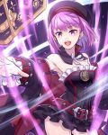  1girl artist_request bare_shoulders belt book fate/grand_order fate_(series) hat helena_blavatsky_(fate/grand_order) looking_at_viewer open_mouth purple_hair short_hair smile solo strapless tree_of_life violet_eyes 