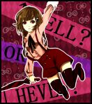  1girl akkirarara alternate_costume bad_id bad_pixiv_id braid brown_hair closed_umbrella engrish holding holding_umbrella long_hair madotsuki pink_shirt ranguage shirt solo sweater twin_braids umbrella yume_nikki 