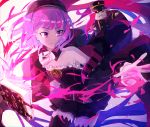  1girl bare_shoulders black_legwear book fate/grand_order fate_(series) hat helena_blavatsky_(fate/grand_order) purple_hair qniokun short_hair smile solo strapless tree_of_life violet_eyes 