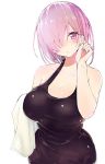  1girl bare_shoulders breasts cleavage fafas68 fate/grand_order fate_(series) hair_over_one_eye large_breasts looking_at_viewer purple_hair shielder_(fate/grand_order) short_hair solo tank_top towel violet_eyes 