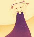  1girl blonde_hair dress hat hat_ribbon ribbon short_hair solo straw_hat sundress usotsuki yume_nisshi 