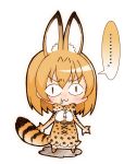  1girl :3 animal_ears claws drooling elbow_gloves full_body gloves high-waist_skirt kemono_friends mikunido202 serval_(kemono_friends) serval_ears serval_print serval_tail simple_background skirt solo tail white_background 