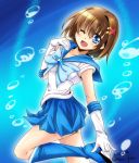  1girl 2017 bishoujo_senshi_sailor_moon blue_boots blue_choker blue_eyes blue_sailor_collar blue_skirt boots brown_hair cosplay dasuto dated elbow_gloves female gloves hair_ornament looking_at_viewer lyrical_nanoha magical_girl mahou_shoujo_lyrical_nanoha_strikers one_eye_closed sailor_mercury sailor_mercury_(cosplay) short_hair signature skirt solo white_gloves x_hair_ornament yagami_hayate 