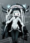  abs blue_eyes bodysuit cane cape character_name collar commentary covered_navel ebr-kii gloves gluteal_fold kantai_collection looking_at_viewer muscle muscular_female shinkaisei-kan tentacle toned translated white_hair white_skin wo-class_aircraft_carrier 