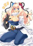  1girl belt black_gloves blonde_hair blue_bodysuit blue_eyes blush bodysuit breasts character_request cleavage copyright_request dated eyebrows_visible_through_hair gloves hair_ornament iroyopon large_breasts long_hair looking_at_viewer open_mouth signature smile solo 