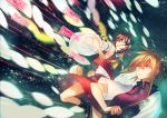  2girls action black_hair blonde_hair copyright_name danmaku hakurei_reimu highres imperishable_night looking_afar multiple_girls ouka_musci teamwork touhou yakumo_yukari 