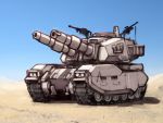  chibi desert ground_vehicle gun gundam langbazi machine_gun military military_vehicle motor_vehicle no_humans sky tank type_61_(gundam) weapon 