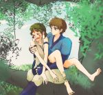  1boy 1girl ashitaka barefoot couple facial_markings mononoke_hime san studio_ghibli 