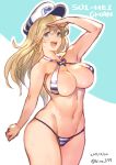  1girl absurdres anhiru bare_arms bare_shoulders bikini blonde_hair blue_eyes breasts cleavage cowboy_shot dated groin halterneck highres large_breasts long_hair lowleg lowleg_bikini original revealing_clothes skindentation swimsuit twitter_username 