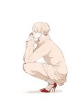  1boy hands_together high_heels male_focus monochrome nail_polish nyarulake profile red_nails spot_color squatting sweater turtleneck turtleneck_sweater viktor_nikiforov yuri!!!_on_ice 