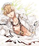  1boy absurdres blonde_hair cosplay crossdressinging fate/extra fate/extra_ccc fate_(series) gilgamesh highres mayutsuba_mono red_eyes saber_bride saber_bride_(cosplay) saber_extra solo 