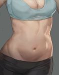  1girl black_pants breasts cleavage crop_top grey_background head_out_of_frame leggings medium_breasts navel original out_of_frame pants shiny shiny_skin simple_background sketch solo stomach yohan1754 