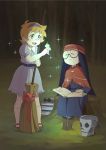  2girls black_hair broom dress freckles glasses hairband highres little_witch_academia long_hair lotte_yanson mother_and_daughter multiple_girls open_mouth orange_hair parent_and_child short_hair skirt smile 