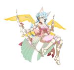  1girl ;) animal_ears arrow blue_eyes blue_hair bow bow_(weapon) breasts cat_ears cat_tail choker cleavage flower full_body hair_bow hair_flower hair_ornament hair_ribbon holding holding_arrow holding_weapon looking_at_viewer medium_breasts midriff navel one_eye_closed pink_legwear red_ribbon ribbon ribbon_choker shinon_(sao) short_hair_with_long_locks short_shorts shorts sidelocks simple_background smile solo stomach sword_art_online tail thigh-highs transparent transparent_wings weapon white_background white_shorts wings yellow_flower 