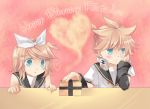  birthday blonde_hair blush brother_and_sister gift kagamine_len kagamine_rin short_hair siblings taroll twins vocaloid 