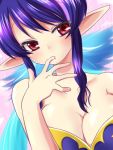  blue_hair blush breasts cleavage finger_licking judith large_breasts licking long_hair pointy_ears red_eyes saliva solo tales_of_(series) tales_of_vesperia yukito_mayumi 