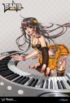  blue_eyes briska brown_hair earrings elbow_gloves fingerless_gloves foreshortening garter_belt gloves instrument jewelry keyboard keyboard_(instrument) long_hair nail_polish piano synthesizer thigh-highs thighhighs 