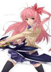  chaos;head one_side_up pink_hair sakihata_rimi school_uniform solo sword thigh-highs thighhighs weapon zettai_ryouiki 