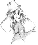  hat monochrome moriya_suwako sketch touhou 