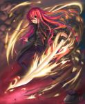  coat fire flames jewelry long_hair pendant ranh red_eyes red_hair redhead shakugan_no_shana shana sword weapon 