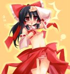  1girl black_hair blush brown_eyes hakurei_reimu japanese_clothes long_hair miko panties pantyshot ribbon ribbons shin_(new) striped_panties touhou underwear 