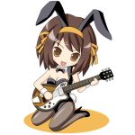  brown_eyes brown_hair bunny_ears bunnysuit chibi guitar hairband instrument instruments kaizeru lowres pantyhose rabbit_ears solo suzumiya_haruhi suzumiya_haruhi_no_yuuutsu 