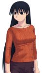  azumanga_daioh black_hair blue_eyes long_hair lowres sakaki sweater very_long_hair 