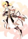  armor armored_dress ashuran blonde_hair dress fate/stay_night fate/unlimited_codes fate_(series) frown green_eyes ponytail saber saber_lily solo sword weapon 