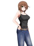  #1 bare_shoulders belt brown_hair camisole chemical-x green_eyes hand_on_hip hands_on_hips heterochromia jeans red_eyes rozen_maiden short_hair souseiseki 