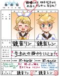  blush bow brother_and_sister hair_bow hair_ornament hairpin heart hikari. incest kagamine_len kagamine_rin marriage_certificate short_hair siblings translated translation_request twins vocaloid 