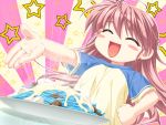  bad_food blush_stickers chocolate closed_eyes cream dutch_angle food game_cg long_hair narutaki_koyori pink_hair raglan_sleeves rui_wa_tomo_wo_yobu saeki_hokuto spaghetti star 