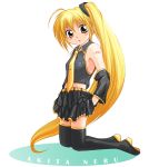  blonde_hair detached_sleeves kirihane long_hair midriff necktie ponytail skirt thigh-highs thighhighs vocaloid yellow_eyes zettai_ryouiki 