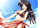  bikini black_hair game_cg long_hair natsuiro_komachi purple_software red_eyes sarong splash swimsuit water 