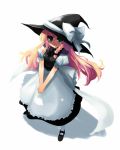  1girl apron blonde_hair from_above green_eyes hands_clasped hat highres kirisame_marisa long_hair looking_up ribbon ribbons shin_(new) touhou witch witch_hat 