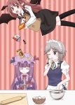  bat_wings closed_eyes food hairband hat head_wings izayoi_sakuya koakuma long_hair maid patchouli_knowledge purin purin_jiisan purple_hair red_eyes red_hair redhead short_hair silver_hair touhou wings 